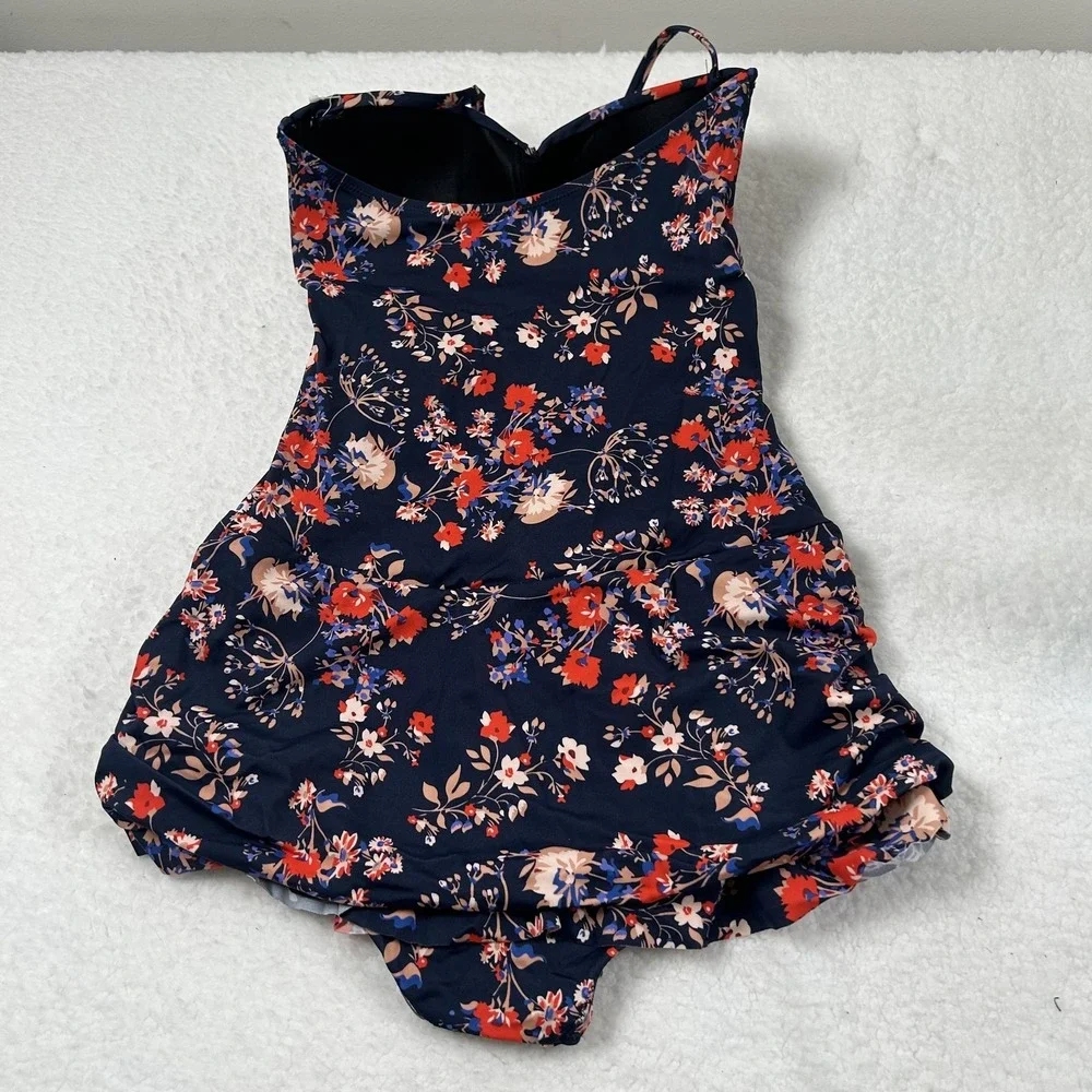 Dobreva Swimdress Womens Small Navy Floral Bandeau Skirted One Piece Swimwear - Picture 9 of 16